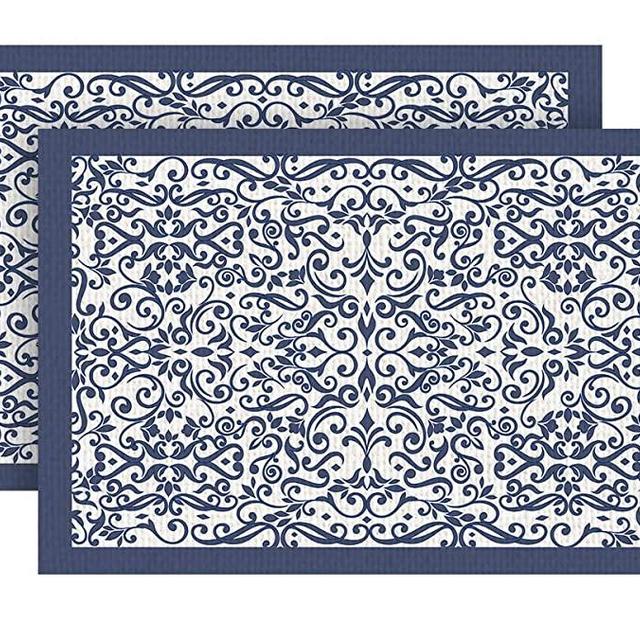 Blue Willow Chinese Porcelain Art Placemats Set of 2 Colorful Blue Linen Place Mats Farmhouse Home Decor for Kitchen Dinner Table Party Holidays Housewarming Gift 18x12 Inches