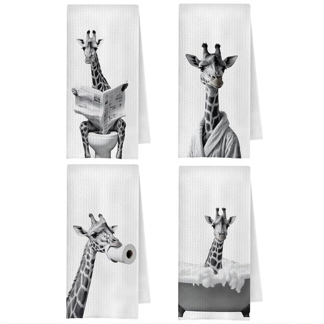 ChenCraty Funny Giraffe Bathroom Hand Towels, Giraffe Lover Gifts, Humor Animal Giraffes Decorative Hand Towels for Bathroom Washroom Toilet Restroom, 16x24 Inches Set of 4