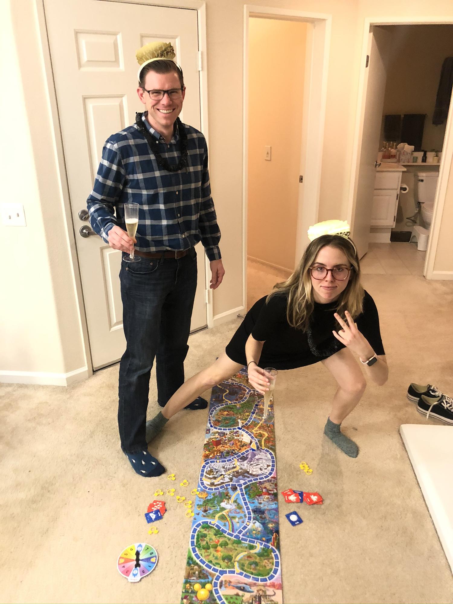 Jessie and Anthony celebrating the new year by playing a "find it" game made for children while drinking champagne. Straight up thugs.