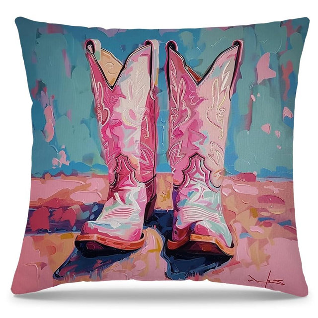 PUHEI Western Pillow Covers 18x18, Western Pink Cowgirl Boots Decorative Pillow Covers for Couch Sofa, Cowgirl Room Decor, Pink Western Decor, Western Home Decor, Western Room Decor