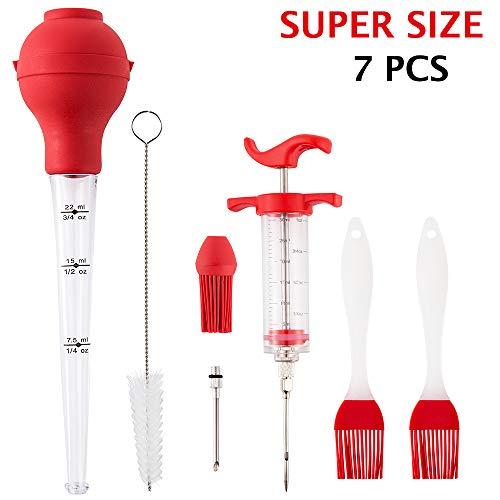 FIRECOW Turkey Baster Barbecue Basting Brush, with Cleaning Brush, Meat Marinade Injector, Perfect for Basting and Marinating Turkey, Beef, Pork, Fish