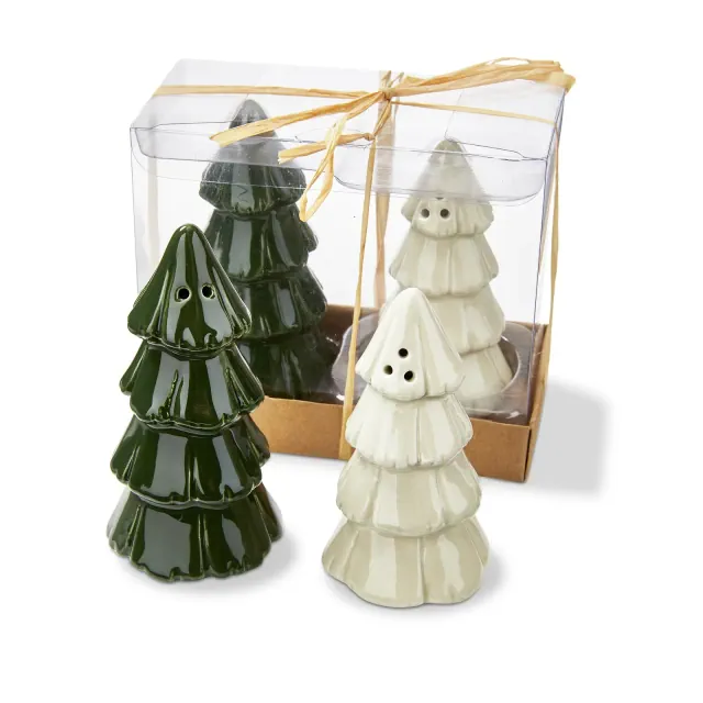 tag Pine Tree Salt and Pepper Shakers Set Ceramic Christmas Decor Multicolor 3.75 in H Hand Wash Only