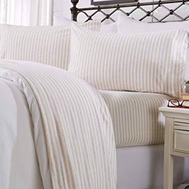 Great Bay Home Jersey Knit Sheets. All Season, Soft, Cozy Queen Jersey Sheets. T-Shirt Sheets. Jersey Cotton Sheets. Heather Cotton Jersey Bed Sheet Set. (Queen, Oatmeal Stripe)
