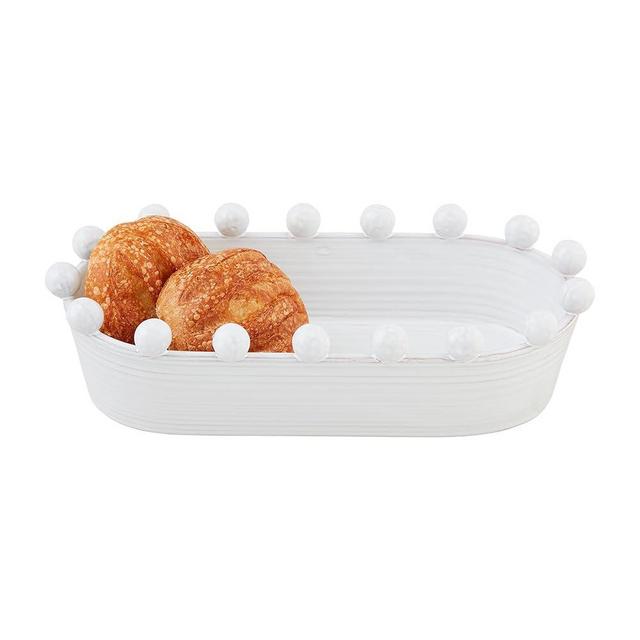 Mud Pie Beaded Bread Bowl, 6" x 12", WHITE