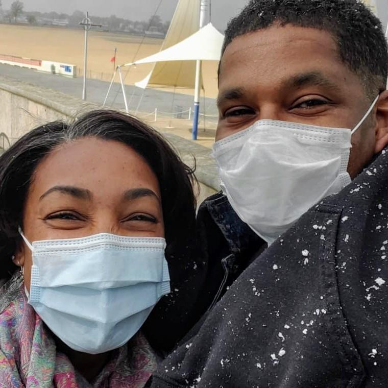 Everyone smiles underneath their mask.
*That time it decided to have all four seasons in a matter of minutes in the middle of Spring. We snapped a picture right before the snow squall and hail storm*
