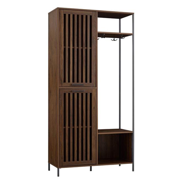 Slat Door Metal and Wood Hall Tree Dark Walnut - Saracina Home