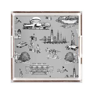 New York Toile Lucite Tray (Grey, 12x12)
