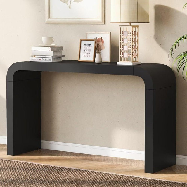Minimalist Acacia Vneer Console Table with Two Legs,Entryway Table Stylish and Elegant Design,Suitable for Narrow Spaces and Living Rooms, Entrances,Balconies,Study,Black