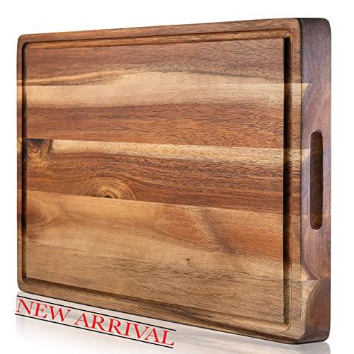 PREMIUM ACACIA Cutting Board & Professional Heavy Duty Butcher Block w/Juice Groove - Extra Large (17"x13"x1.4") Organic, End Grain Chopping Block. Ideal Serving Tray for Meat & Cheese