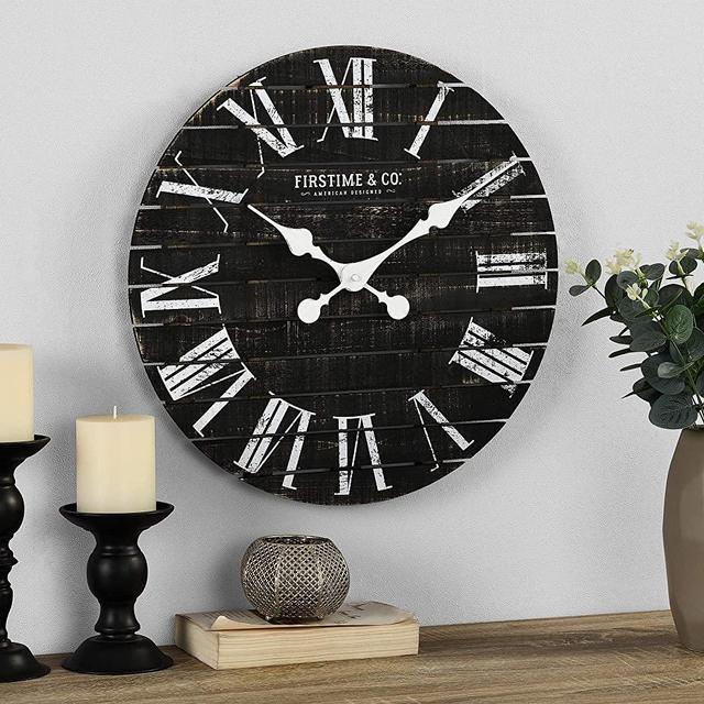 FirsTime & Co. Nightfall Shiplap Wall Clock, American Crafted, Charcoal Shiplap, 18 x 1.75 x 18,