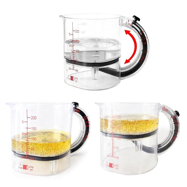 4 In 1 Measuring Cup With Adjustable & Scraper-Style Seal Base，Up Cup With 1/4 1/3 1/2 1 Measurements，Adjustable Measuring Cup For Cooking And Baking & Ingredients