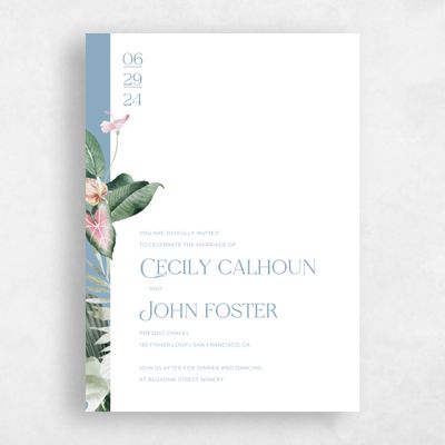Dusty Blue Wedding Invitation - Katmai Border
