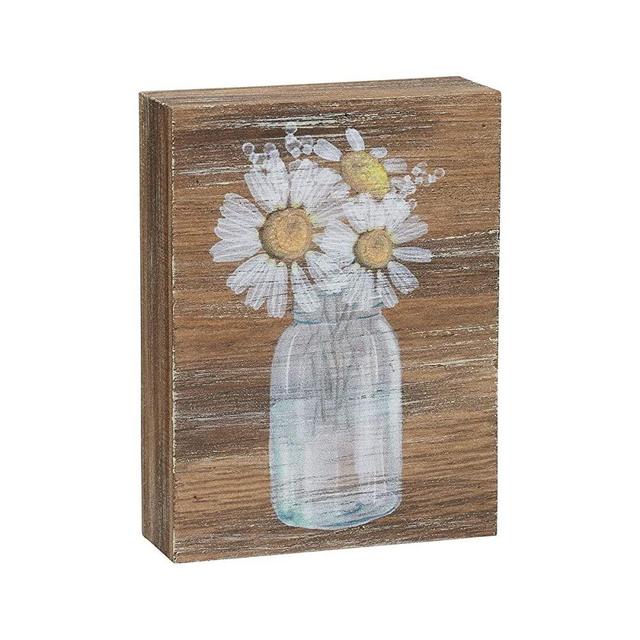 Collins Painting Inspirational Wood Grain Mini Block Sign, 4" (Daisies)