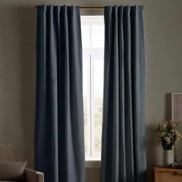 European Linen True Blackout Curtain - Single Panel - Chambray, 48x96