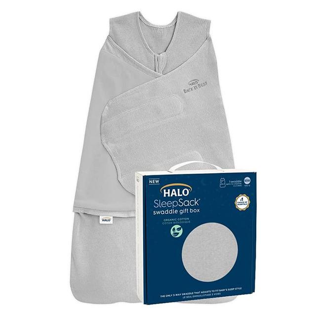 HALO Sleepsack Swaddle 100% Organic Cotton Newborn 1-Piece Gift Set with Box, TOG 1.5, 0-3 Months, Cloud