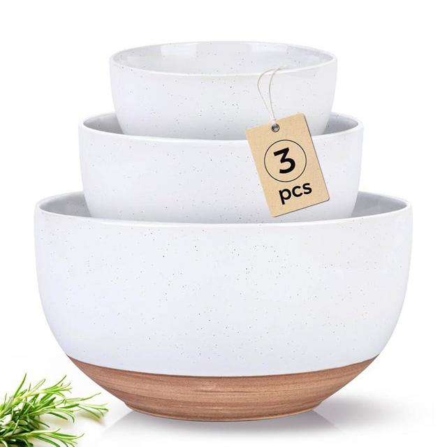 AmorArc Ceramic Mixing Bowls|Nesting Bowls Set of 3 for Kitchen|Stoneware Serving Bowls with Rustic Terracotta Underside for Mixing,Cooking,Baking,Salad| Microwave & Dishwasher Safe 4.6/2.8/1.3 Qt