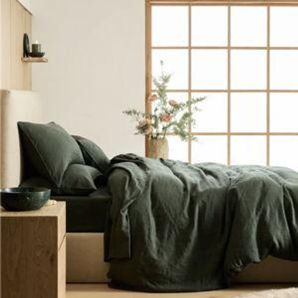 European Linen Duvet Cover Set - King/Cal King - Color: Pine