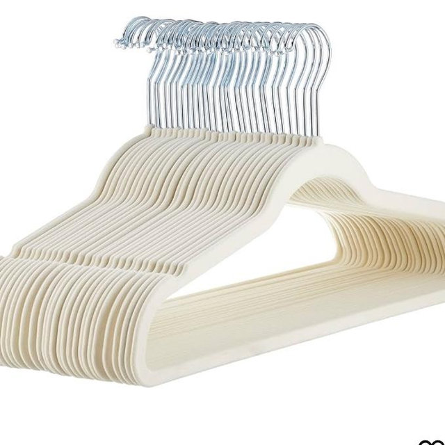 Amazon Basics Slim, Velvet, Non-Slip, Space-Saving Suit Clothes Hangers, Pack of 100, Ivory/Beige