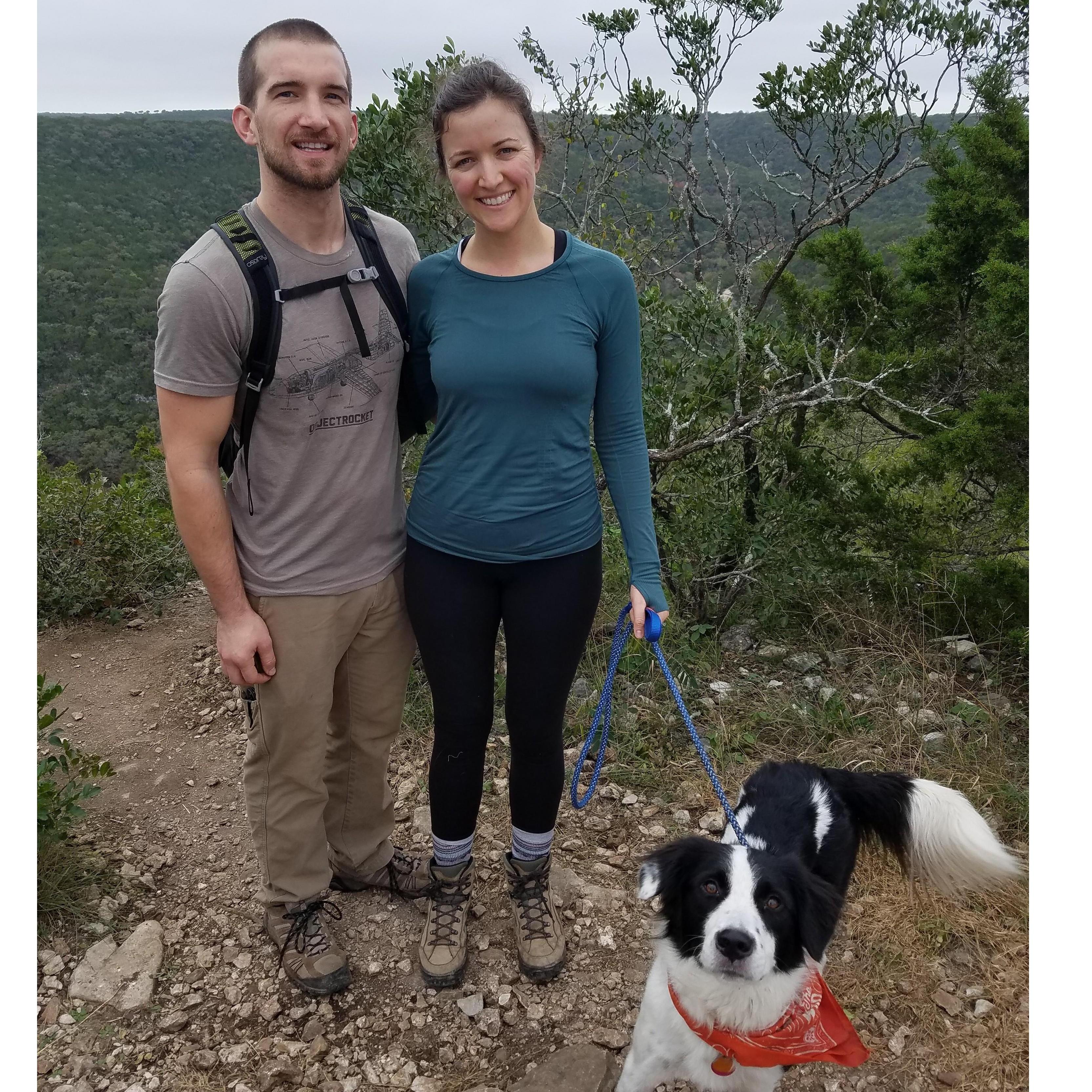 On a hike with our dog, Hattie!