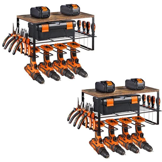 2 Pack Power Tool Organizer, Garage Organization and Storage, Drill Holder Wall Mount, Utility Rack for Cordless Drill, Compact Steel Design w/ 100# Weight Limit | Perfect for Father's Day