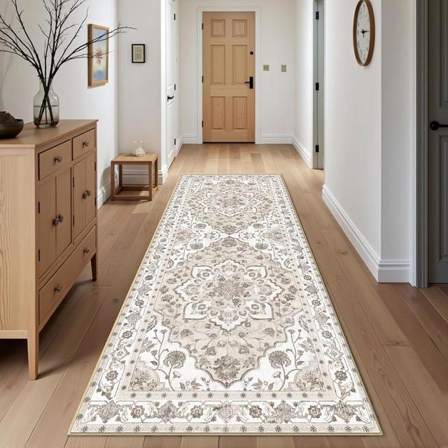 Roseek Runner Rug 2'x6' Washable Kitchen Runner Rugs Non Slip Hallway Carpet with Rubber Backing Boho Vintage Floral Area Rug for Hallways Entryway Laundry Bedroom Bathroom