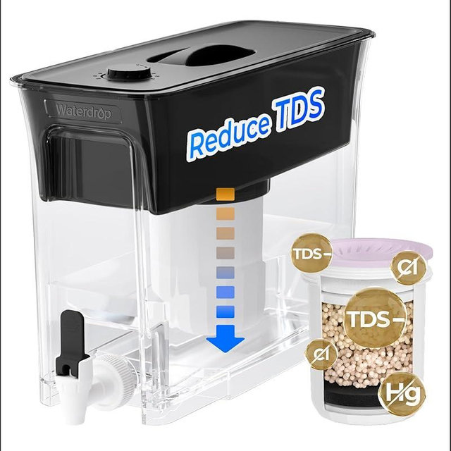 Waterdrop TDS Reduction Water Filter Pitcher, 6-Stage Advanced Filtration, Reduces TDS, Chlorine, PFOA/PFOS and More for Healthier, Lasts Up to 2 Months, 35-Cup, Long-Life Dispenser (with 1 Filter)