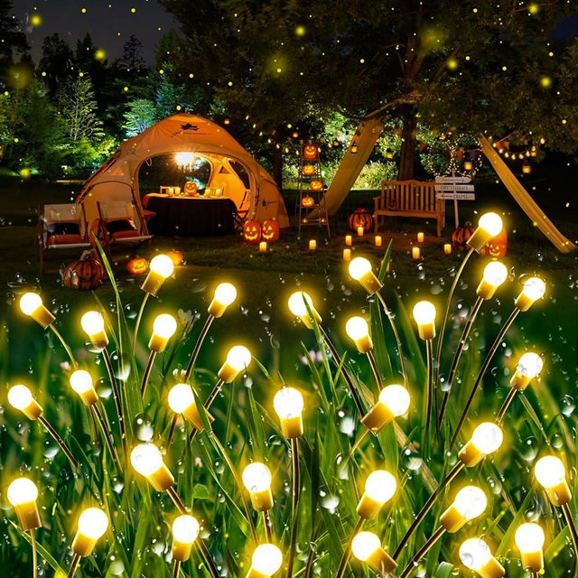 8-Pack Solar Garden Lights, New Upgraded 64LED Firefly Solar Lights (Sway by Wind), Waterproof Outdoor Solar Garden Lights for Yard Patio Pathway Decorations (Warm White)