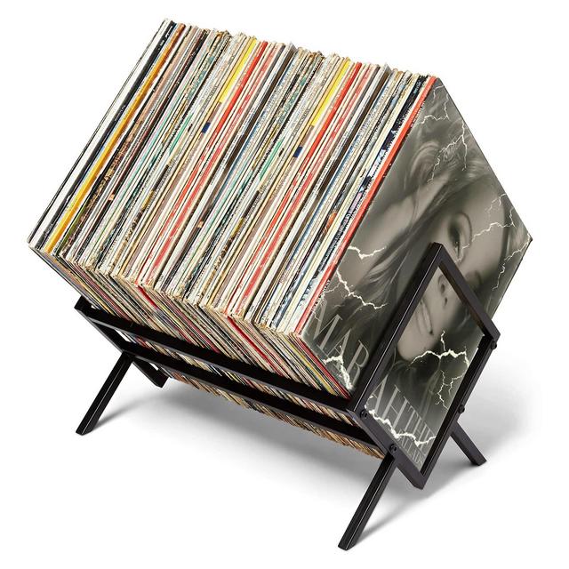 Vinyl Record Holder Stand, Record Storage Rack, Sturdy Album Rack, Can Store Up To 100 Lp, Smooth Matte Black Metal Display Stand, Suitable For Photo Album/Book/Magazine/Document Storage