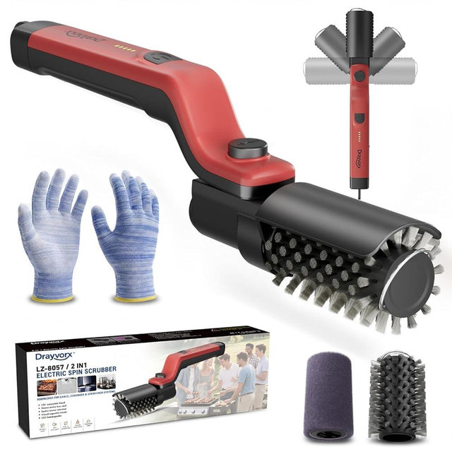 Drayvorx Electric Grill Brush, High Torque Grill Brush with 3-Speed Modes, 20kg Max Torque BBQ Cleaner Safe for Porcelain Cast Iron Stainless Steel, Reinforced Steel Bristles, for Fathers Day