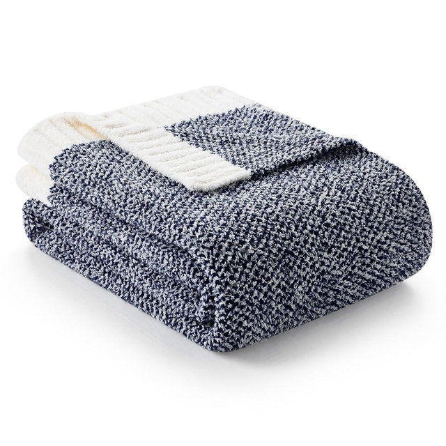 Snuggle Sac Navy Throw Blanket for Couch, Oversized Throw XL Super Soft Warm Blankets Cozy Knit Fuzzy Lightweight Throws for Sofa, Bed, Living Room, Heather Navy, 50x70 inches