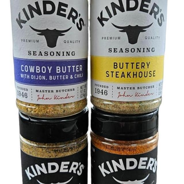 Seasoning Set by KINDERs Pantry Essentials, 4 Pack, 10.5 oz The Blend, 9.5 oz Buttery Steakhouse, 9.5 oz Woodfired Garlic, 9.4 oz Cowboy Butter, Gluten Free, Non-GMO