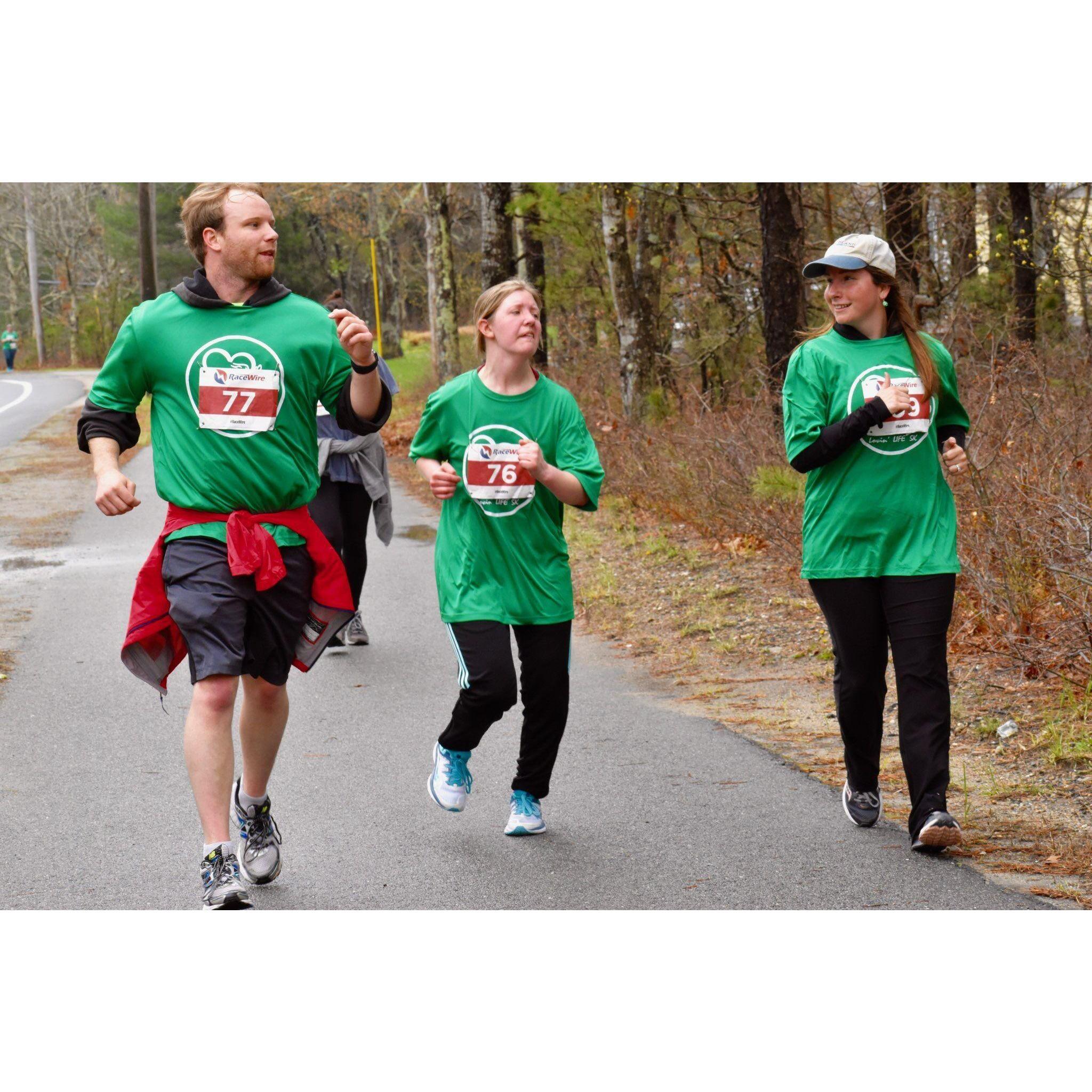 Kelsey Ken and I running a 5k. We occupied our minds with laughing about how ridiculously we could dress Ken for the wedding.