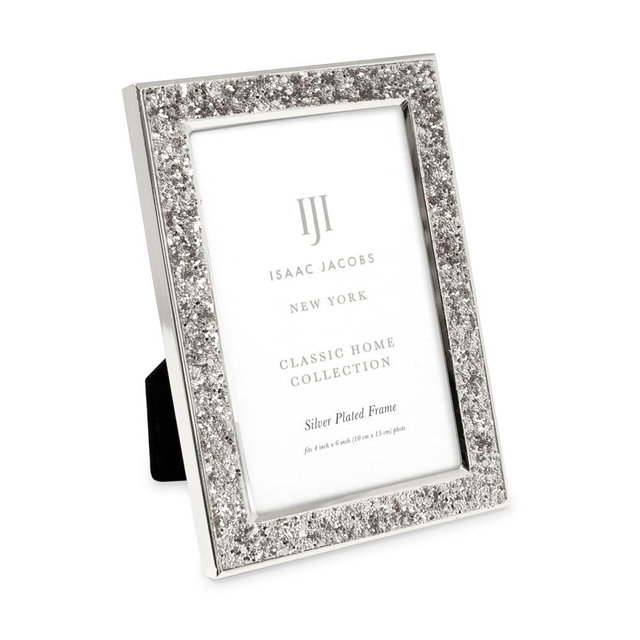 Isaac Jacobs 4x6 Silver Metal Glitter (Vertical & Horizontal) Picture Frame, with Black Fabric Easel, Wall-Mountable, Made for Tabletop, Counterspace, Shelf and Desk (4x6, Silver Glitter)