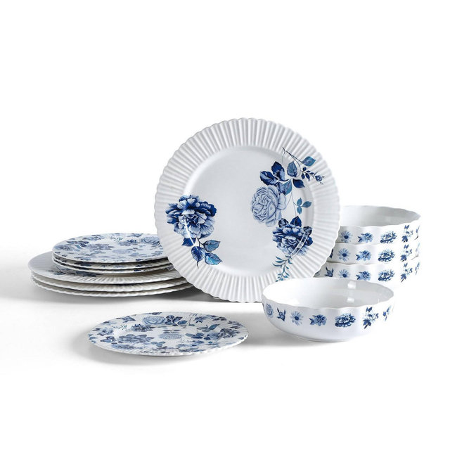 Stone Lain 12pc Fiore New Bone China Dinnerware Set Blue