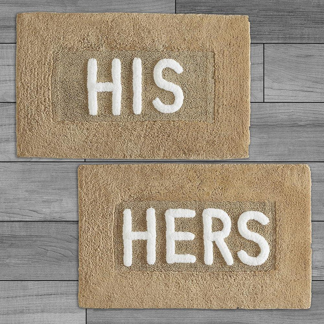 Creative Home Ideas Cotton 2-Piece Bath Rug Set - Soft Cotton Bath Mat - Bathroom Decor - Water Absorbent and Machine Washable - Measures 20"x32" - "His & Hers" - Linen