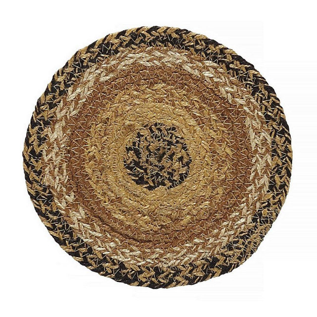 VHC Brands Kettle Grove Primitive Textured Jute Striped Round Kitchen Table Trivet 8"