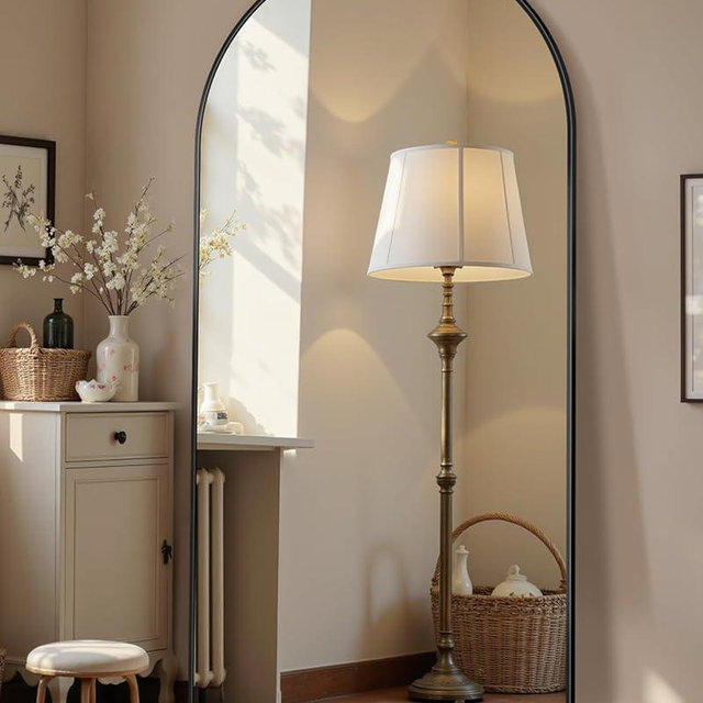 Homsion 68"x26" Full Length Mirror, Arched Full Body Mirror, Standing Hanging or Leaning Floor Mirror for Bedroom and Living Room, Black