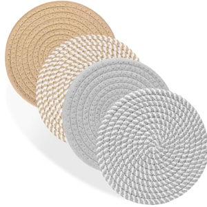 Billbotk 7" Trivets for Dishes, Pots and Pans, 4 Heat Resistant Hot Pads, Pot Holders for Kitchen, Plate Mats for Kitchen Decor (Gray & Brown)