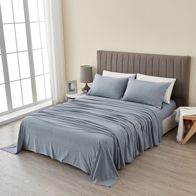 Ultra-Soft Heathered Jersey Knit Cotten Blend Sheet Set - Great Bay Home