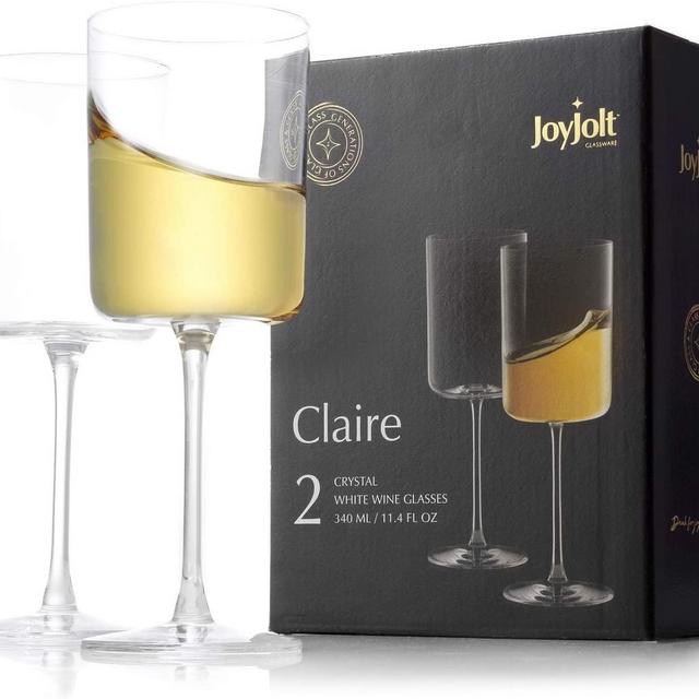 JoyJolt White Wine Glasses – Claire Collection 11.4 Ounce Wine Glasses Set of 2 – Deluxe Crystal Glasses with Ultra-Elegant Design – Ideal for Home Bar, Kitchen, Restaurants