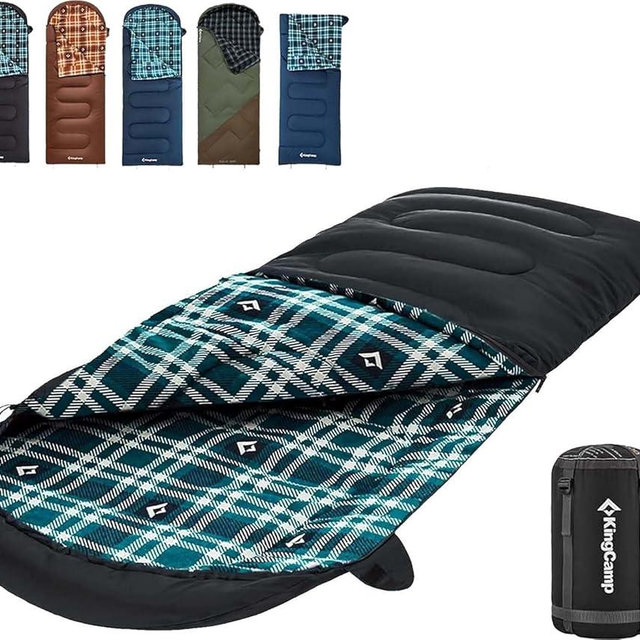 KingCamp Sleeping Bag for Adults, Cold Weather & Warm XL Big and Tall Flannel Sleeping Bags with Compression Sack Portable Waterproof Essentials Gear Accessories for Outdoor Camping