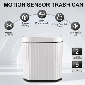 ELPHECO Bathroom Trash Can with Lid 2 Gallon Small Sensor Garbage Can, Slim Smart Trash Bin, Waterproof Automatic Wastebasket, Narrow Plastic Garbage Bin for Bathroom, Black and White