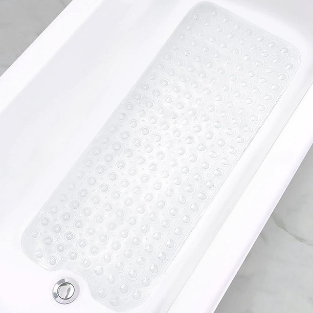 Linoows Bathtub and Shower Mats, Extra Long Non-Slip Bath Mat 39 x 16 Inch, Machine Washable Bath Tub Mat with Suction Cups & Drain Holes for Bathroom, Clear