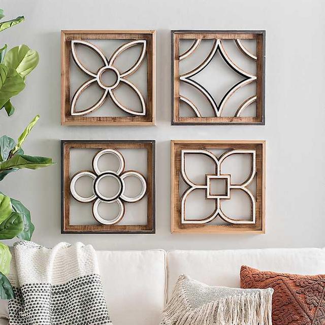 New! Geometric Wood Cutout Wall Plaques, Set of 4