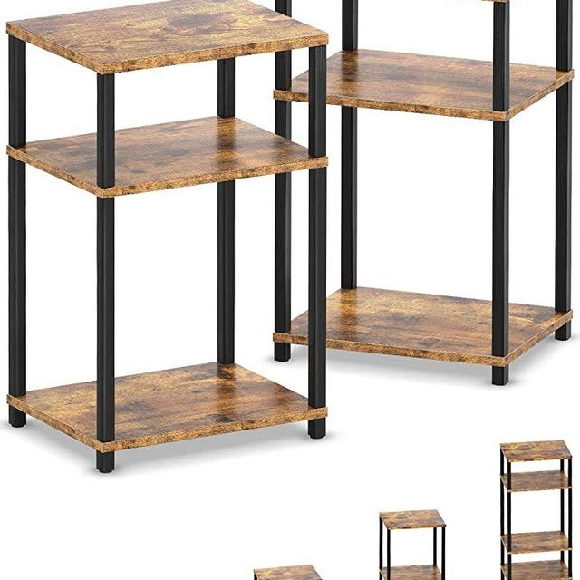 WOODYNLUX End Table Nightstands Set of 2, 3-Tier Bedside Tables, 5-Tier Shelf Bookcase, Nightstand Accent Table for Couch, Living Room, Bedroom, Rustic Brown and Black, Easy Assembly.