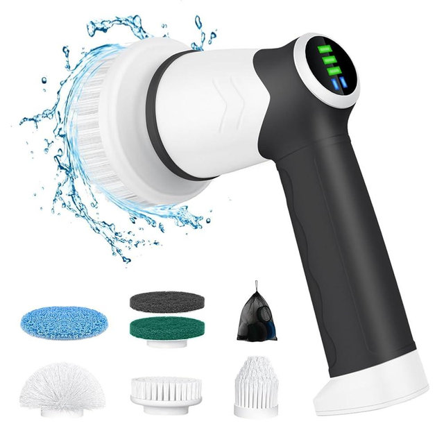 DAESUNG 2024 Update Household Electric Cleaning Brush with 6 Replaceable Heads, Electric Spin Scrubber Bathroom, Handheld Spin Scrubber for Cleaning Shower, Bathtub, Car, Window, Floor, Stove