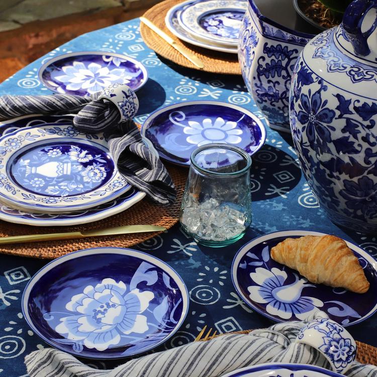 Euro Ceramica, Blue Garden Assorted Appetizer Plate, Set of Zola