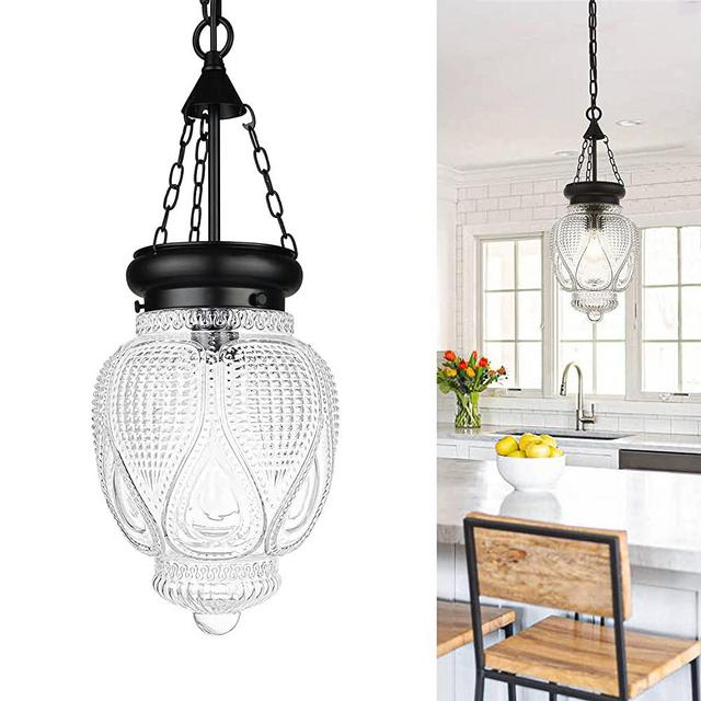 OIYIO Black Glass Pendant Light Fixtures Vintage Kitchen Island Lighting Farmhouse Light Fixture Over Sink, Dining Room, Entryway, Bathroom