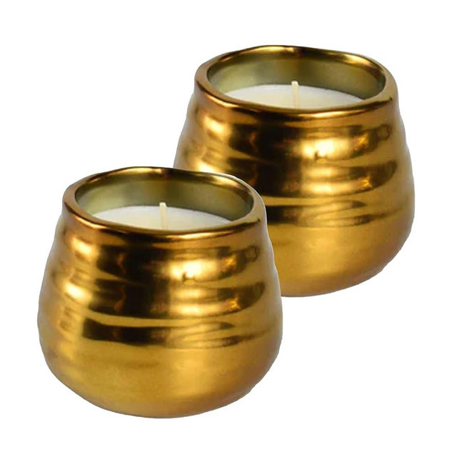 Bourbon Royalty Golden Textured Midas Votive Jar Candle, 8 Oz Ceramic with Premium Hand Poured Wax, Fais Do Do and Joie De Vivre - Bundle Set of 2