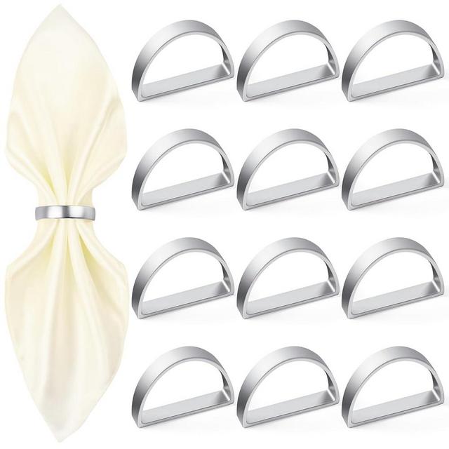 APTWOW Silver Napkin Rings Set of 12, Semicircle Metal Silver Napkin Holder Buckles, Easter Napkin Rings, Napkin Rings for Dinner Table Decor, Wedding, Banquet, Party